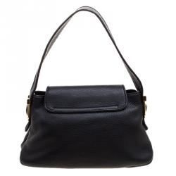 Pre Owned Gucci Black Leather 1973 Flap Shoulder Bag