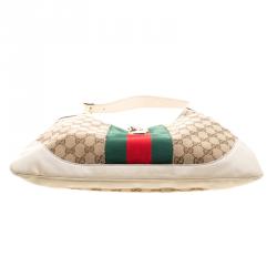 Pre Owned Gucci Beige/Off-white GG Canvas Medium Web Jackie O Hobo