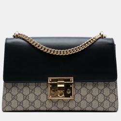 Pre Owned Gucci Beige/Black Medium GG Supreme Padlock Shoulder Bag