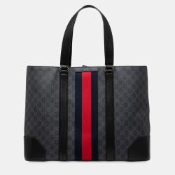 Pre Owned Gucci Black Large GG Supreme Web Tote