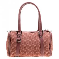 Pre Owned Gucci Brown GG Suede Small Abbey Boston Bag