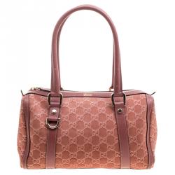Pre Owned Gucci Brown GG Suede Small Abbey Boston Bag