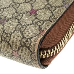 Gucci Beige GG Supreme Star Canvas Zip Around Wallet 