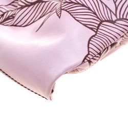 Pre Owned Gucci Lilac Floral Print Leather Limited Edition Bamboo Top Handle Bag