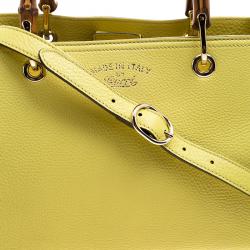 Pre Owned Gucci Yellow Leather Bamboo Top Handle Shopper Tote