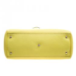 Pre Owned Gucci Yellow Leather Bamboo Top Handle Shopper Tote