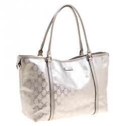 Pre Owned Gucci Silver GG Imprime Canvas Medium Joy Tote