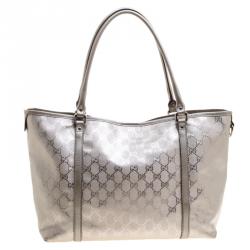 Pre Owned Gucci Silver GG Imprime Canvas Medium Joy Tote