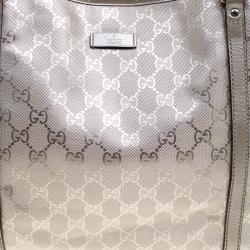 Pre Owned Gucci Silver GG Imprime Canvas Medium Joy Tote