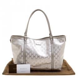 Pre Owned Gucci Silver GG Imprime Canvas Medium Joy Tote