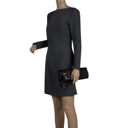 مملوكة مسبقًا Gucci Black Satin and Snakeskin Floral Embellished Clutch 