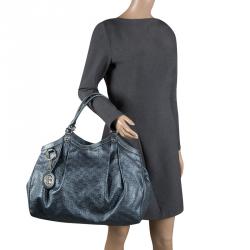 Pre Owned Gucci Teal Blue Guccissima Leather Large Sukey Tote