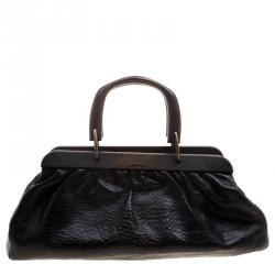 Pre Owned حقيبة دكتور غوتشي خشب وجلد محبب سوداء