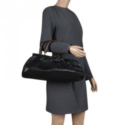 Pre Owned حقيبة دكتور غوتشي خشب وجلد محبب سوداء