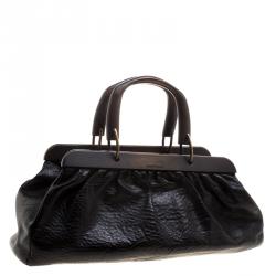 Pre Owned حقيبة دكتور غوتشي خشب وجلد محبب سوداء