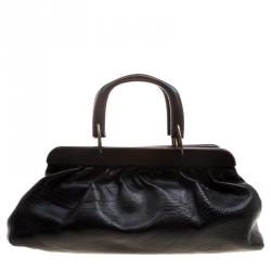 Pre Owned حقيبة دكتور غوتشي خشب وجلد محبب سوداء