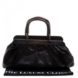 Pre Owned حقيبة دكتور غوتشي خشب وجلد محبب سوداء