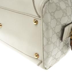 Pre Owned Gucci Off White Guccissima Leather Medium Bamboo Boston Bag