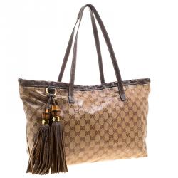Pre Owned حقيبة غوتشي كانفاس GG بيج كريستال بامبو بشراشيب