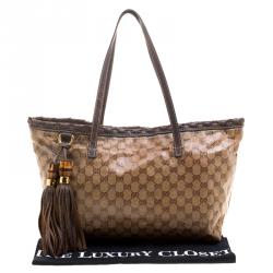 Pre Owned حقيبة غوتشي كانفاس GG بيج كريستال بامبو بشراشيب