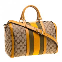 Pre Owned Gucci Beige/Tan GG Canvas Medium Vintage Web Boston Bag