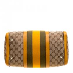 Pre Owned Gucci Beige/Tan GG Canvas Medium Vintage Web Boston Bag