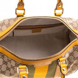 Pre Owned Gucci Beige/Tan GG Canvas Medium Vintage Web Boston Bag