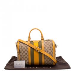 Pre Owned Gucci Beige/Tan GG Canvas Medium Vintage Web Boston Bag