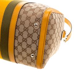 Pre Owned Gucci Beige/Tan GG Canvas Medium Vintage Web Boston Bag