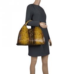Pre Owned Gucci Yellow/Brown Python Top Handle Bag