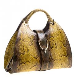 Pre Owned Gucci Yellow/Brown Python Top Handle Bag