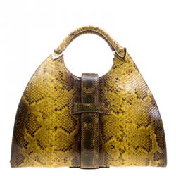 Pre Owned Gucci Yellow/Brown Python Top Handle Bag