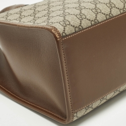 Pre Owned حقيبة يد غوتشي إنترلوكينغ جي كتان GG سوبريم بيج/بني وجلد