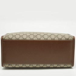 Pre Owned حقيبة يد غوتشي إنترلوكينغ جي كتان GG سوبريم بيج/بني وجلد