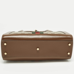 Pre Owned حقيبة يد غوتشي جاكي 1961 متوسطة كانفاس وجلد جي جي سوبريم بيج/بني