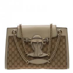 Pre Owned Gucci Beige GG Canvas/Leather Large Emily Chain Shoulder Bag
