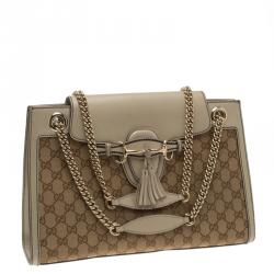 Pre Owned Gucci Beige GG Canvas/Leather Large Emily Chain Shoulder Bag