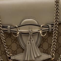 Pre Owned Gucci Beige GG Canvas/Leather Large Emily Chain Shoulder Bag