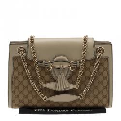 Pre Owned Gucci Beige GG Canvas/Leather Large Emily Chain Shoulder Bag