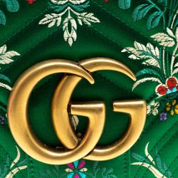 مملوكة مسبقًا Gucci Green Floral Print Satin GG Marmont Shoulder Bag