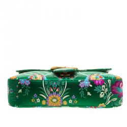 مملوكة مسبقًا Gucci Green Floral Print Satin GG Marmont Shoulder Bag