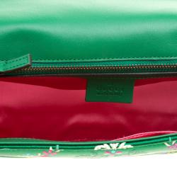 مملوكة مسبقًا Gucci Green Floral Print Satin GG Marmont Shoulder Bag