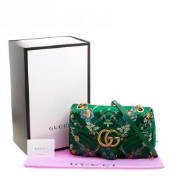 مملوكة مسبقًا Gucci Green Floral Print Satin GG Marmont Shoulder Bag
