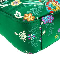 مملوكة مسبقًا Gucci Green Floral Print Satin GG Marmont Shoulder Bag