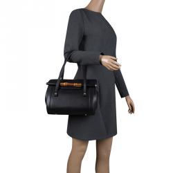 Pre Owned Gucci Black Leather Small Bamboo Top Handle Bag