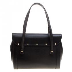 Pre Owned Gucci Black Leather Small Bamboo Top Handle Bag