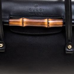 Pre Owned Gucci Black Leather Small Bamboo Top Handle Bag