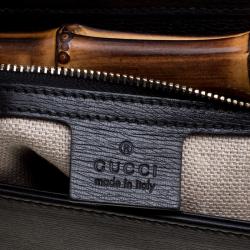 Pre Owned Gucci Black Leather Small Bamboo Top Handle Bag