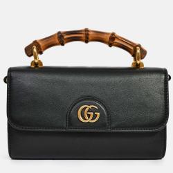 Pre Owned Gucci Black Leather Diana Mini Top Handle with Chain