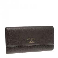 Gucci Khaki Pebbled Leather Continental Wallet